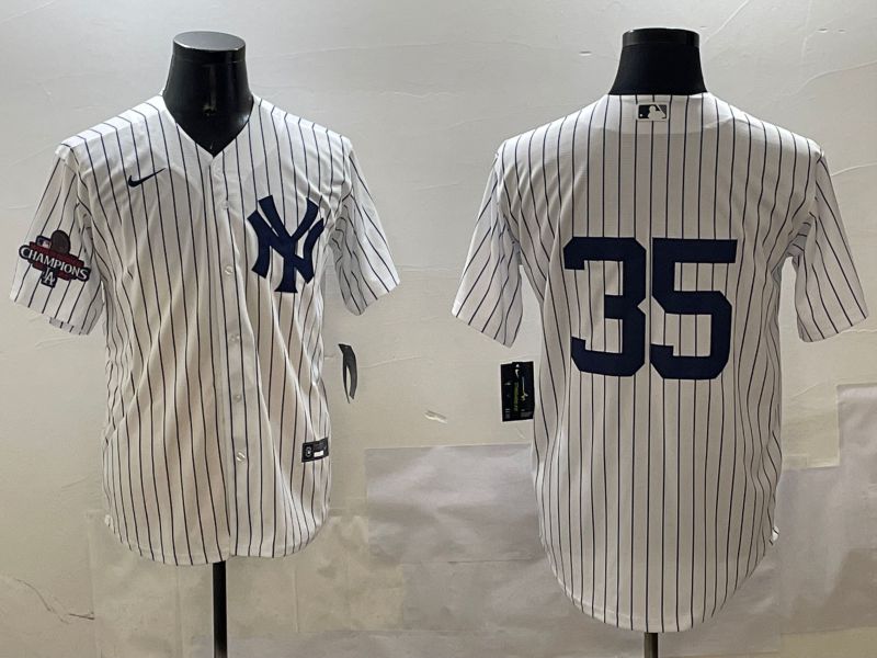 Men New York Yankees 35 No Name White Stripe Game 2025 Nike MLB Jersey style 3